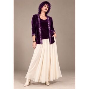 Quacker Factory Womens Purple Velvet Sequin 2pc Set Cardigan Tank Large
